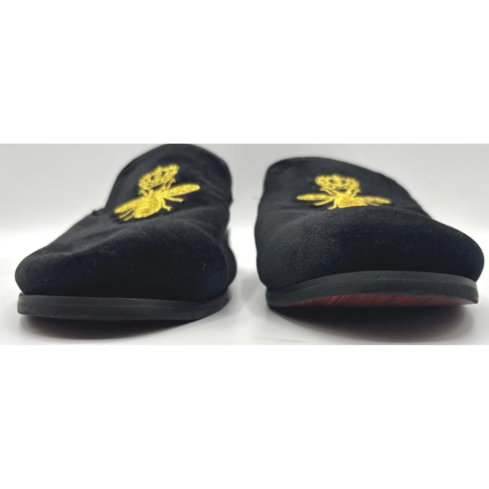 Black Velvet Bee Embroidered Slip-On Mule Loafers Slippers Men's Luxury Size 12